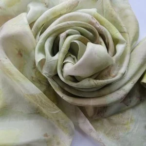 Multicoloured Eco Printed Scarf light green with Woad and Acer leaves