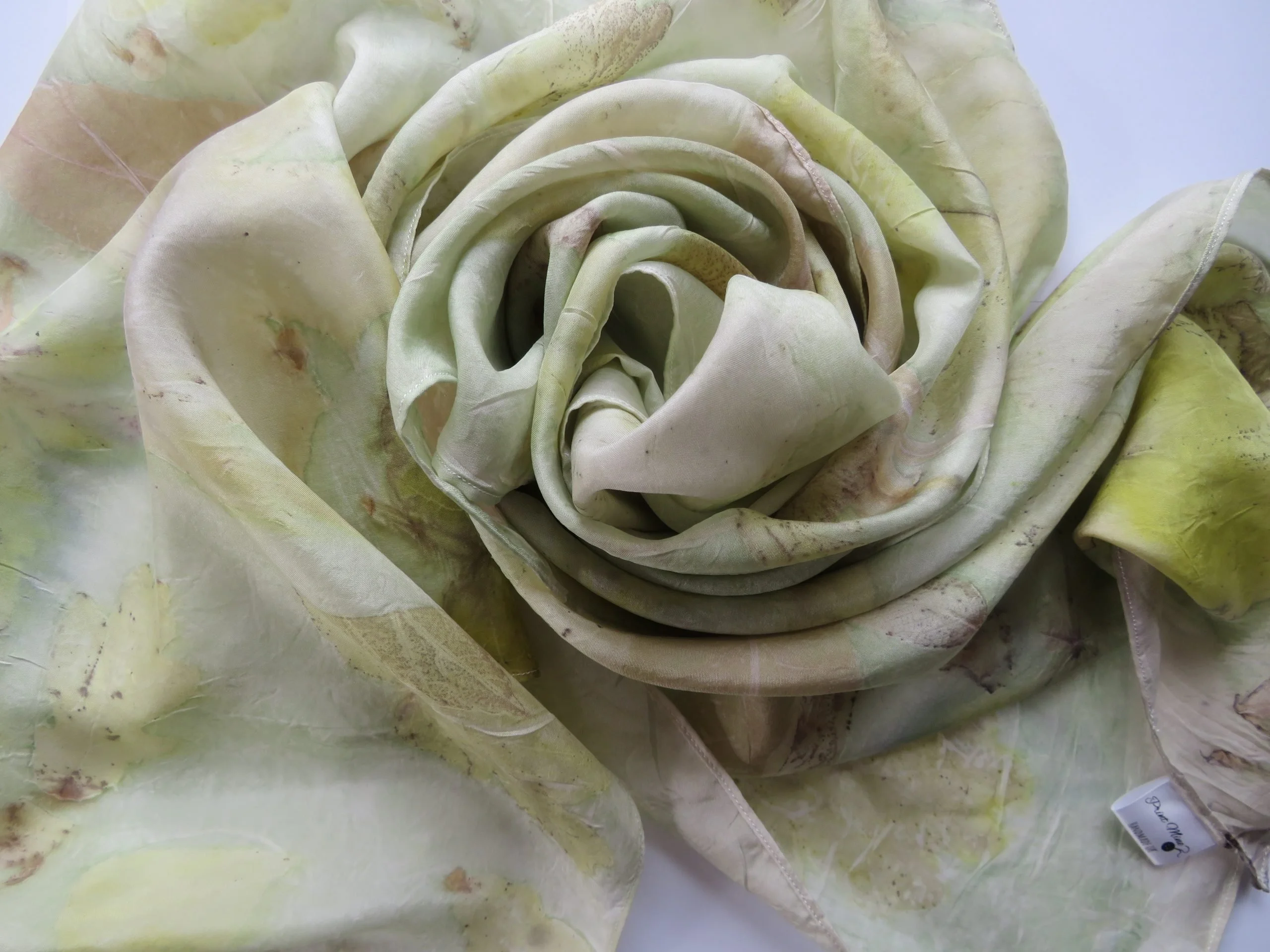 Multicoloured Eco Printed Scarf light green with Woad and Acer leaves