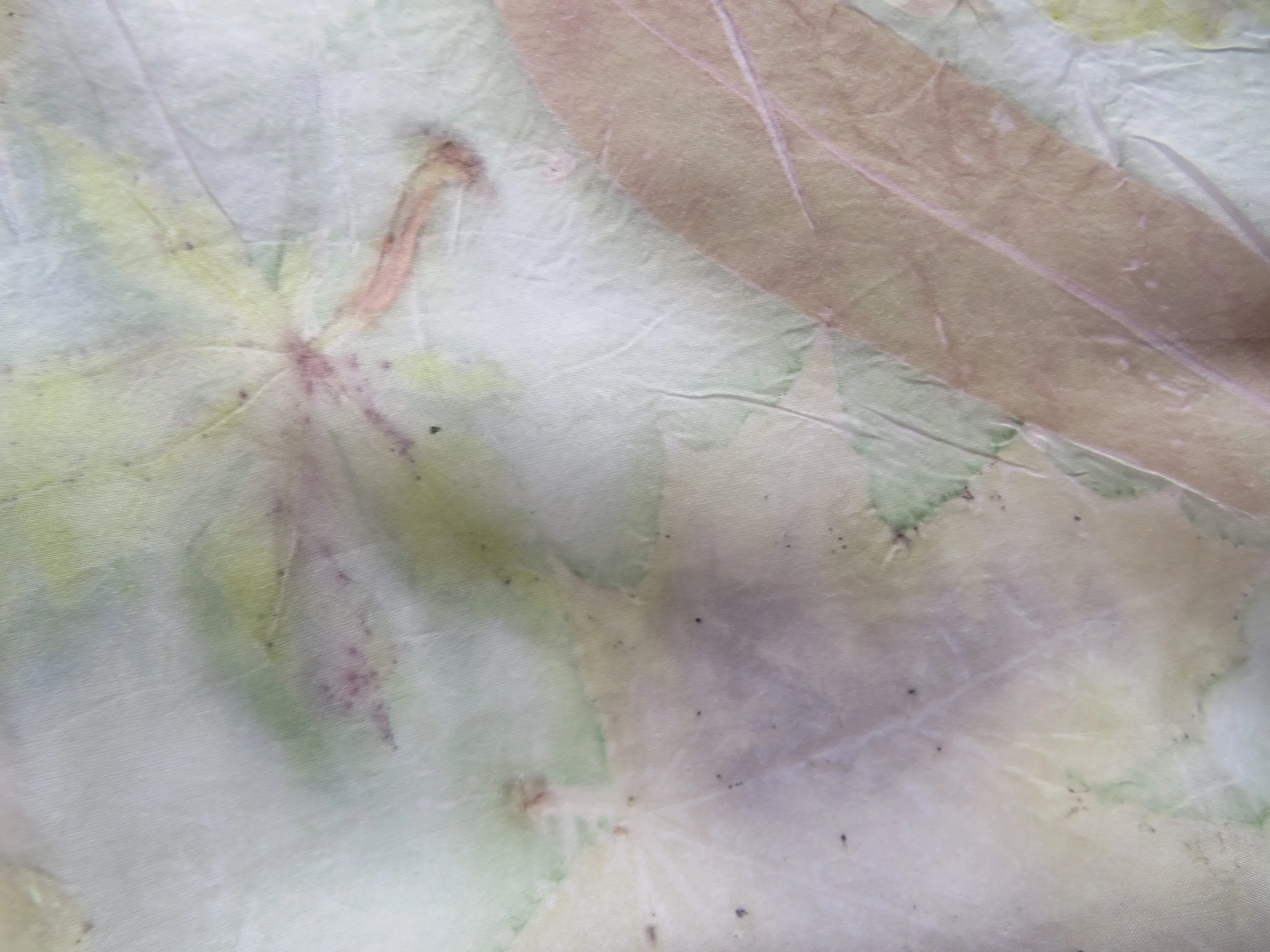 Multicoloured Eco Printed Scarf light green with Woad and Acer leaves - Image 4