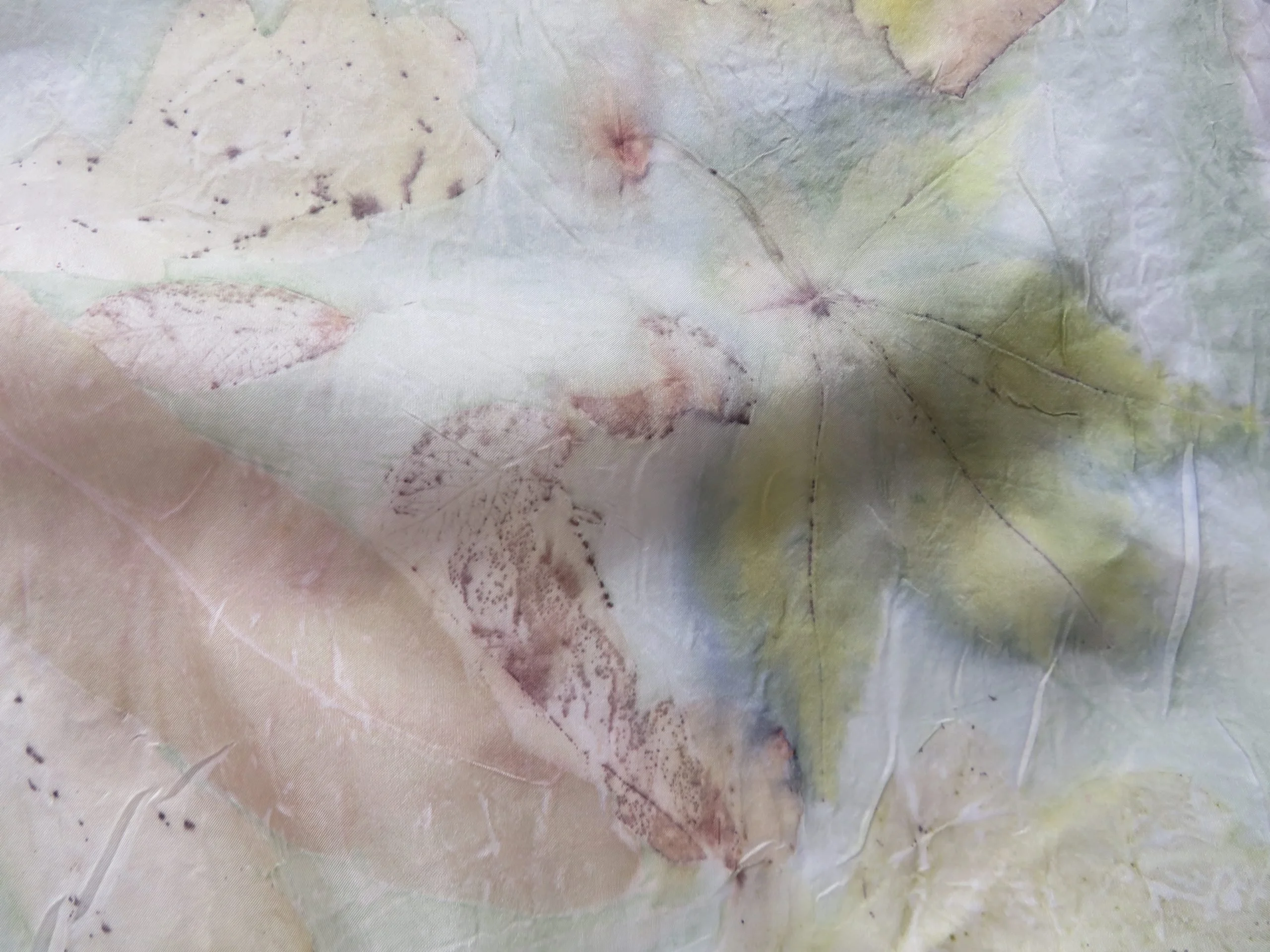 Multicoloured Eco Printed Scarf light green with Woad and Acer leaves - Image 6