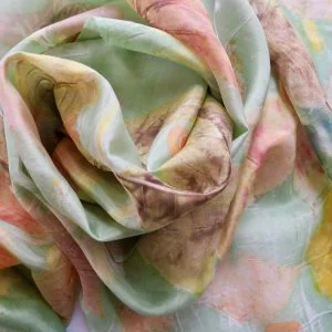 Multicoloured Eco Printed Scarf with Tones of Green