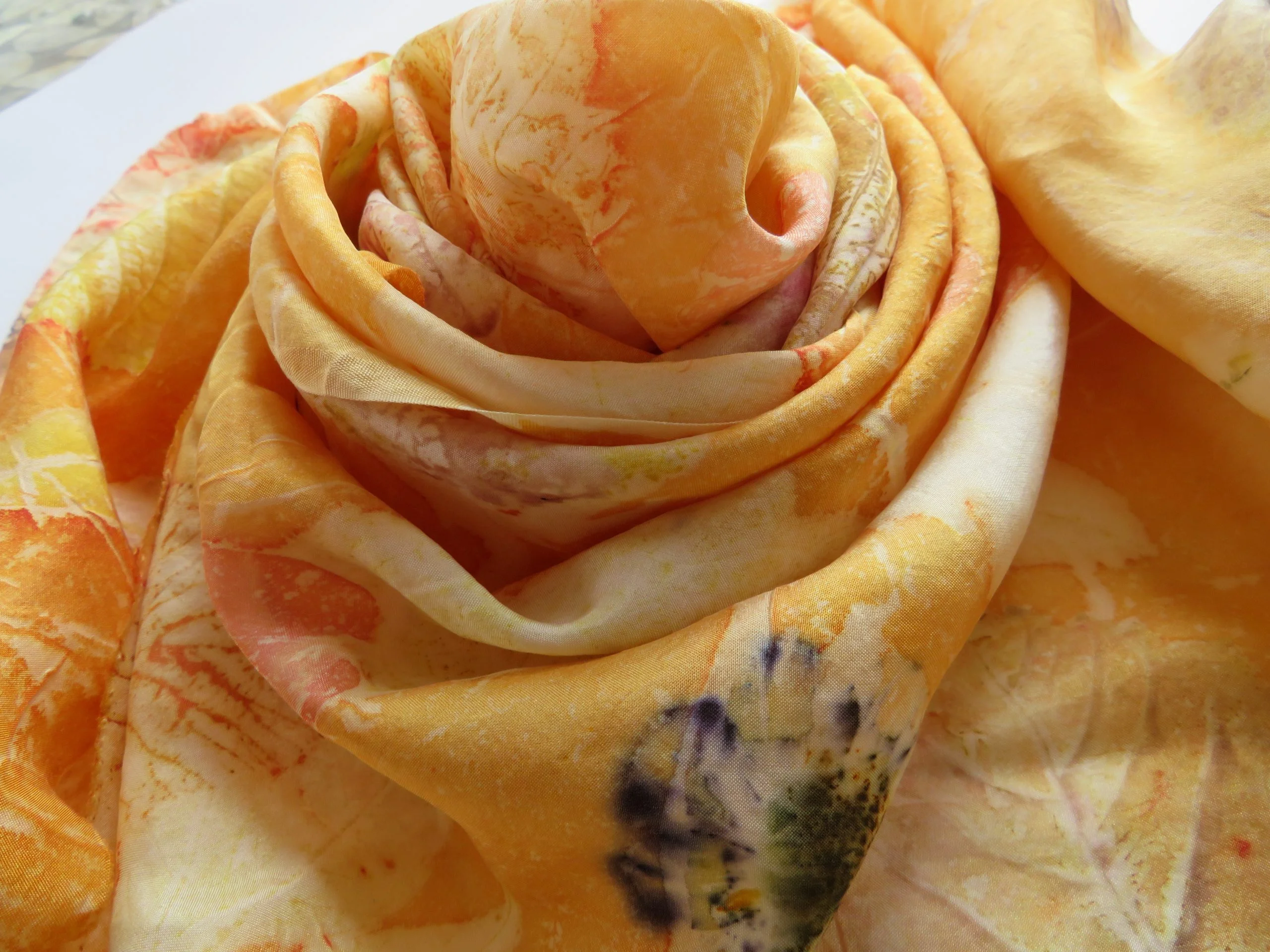 Multicoloured Eco Printed Scarf with Orange - Image 2