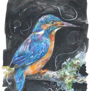 Kingfisher Painting, Peace and Prosperity, Giclee Print, Watercolour, coloured pencil, artwork