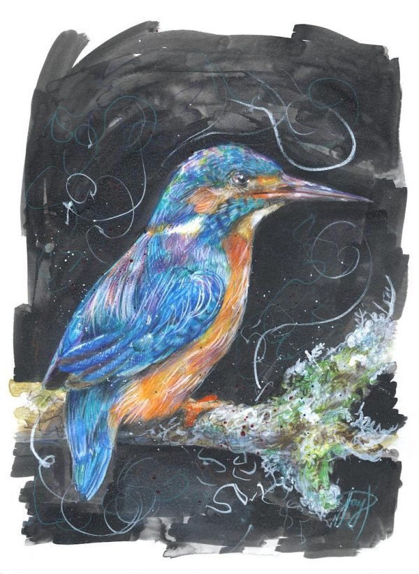 Kingfisher Painting, Peace and Prosperity, Giclee Print, Watercolour, coloured pencil, artwork