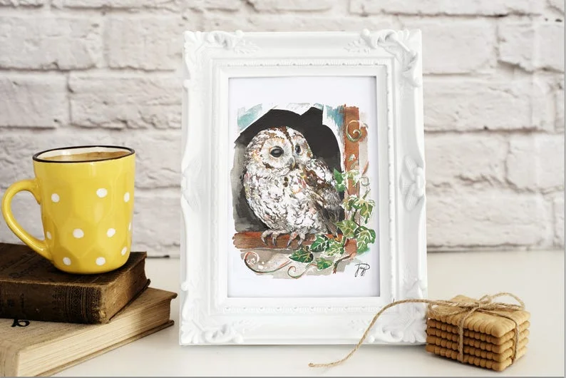Wise Owl Painting Giclee Print Framed
