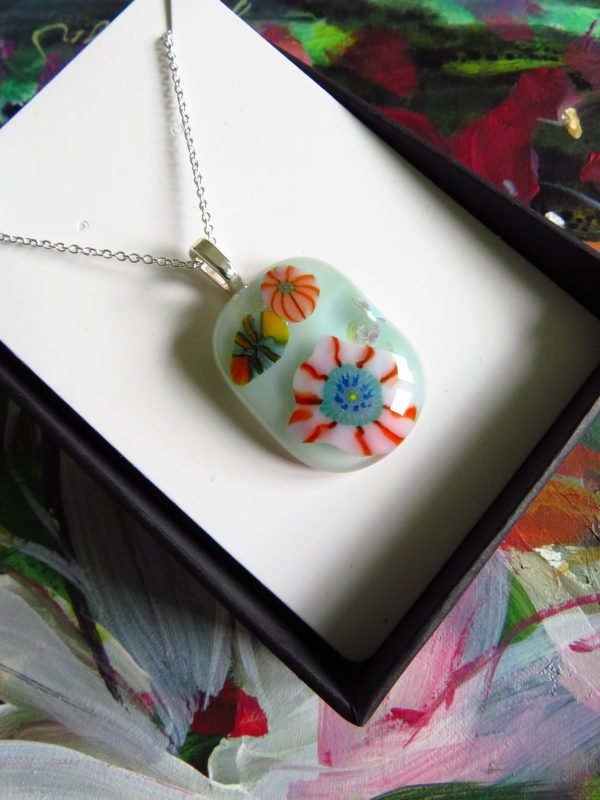 fused glass pendant with tropical fish and coral design