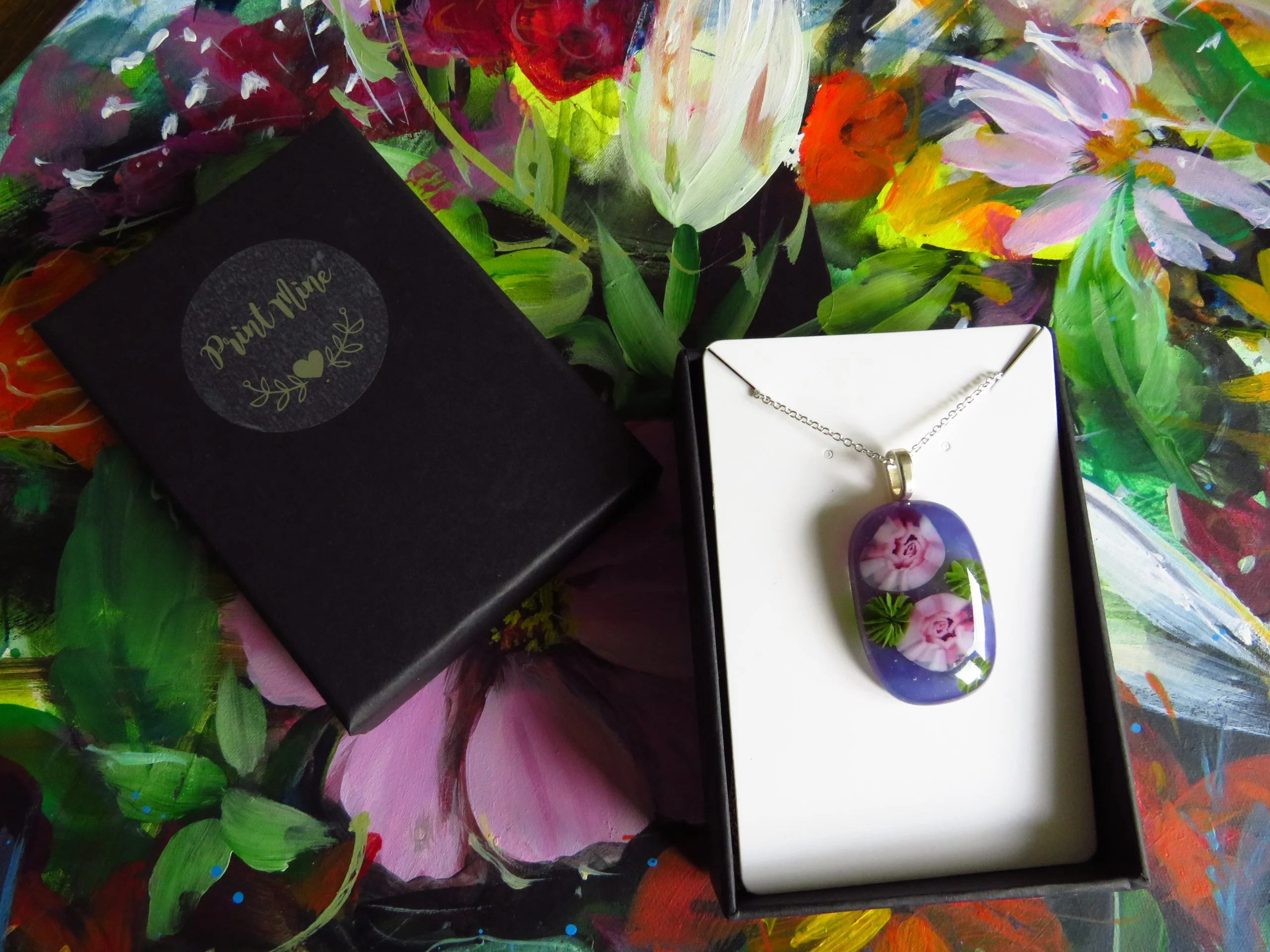 Fused glass pendant in black display box