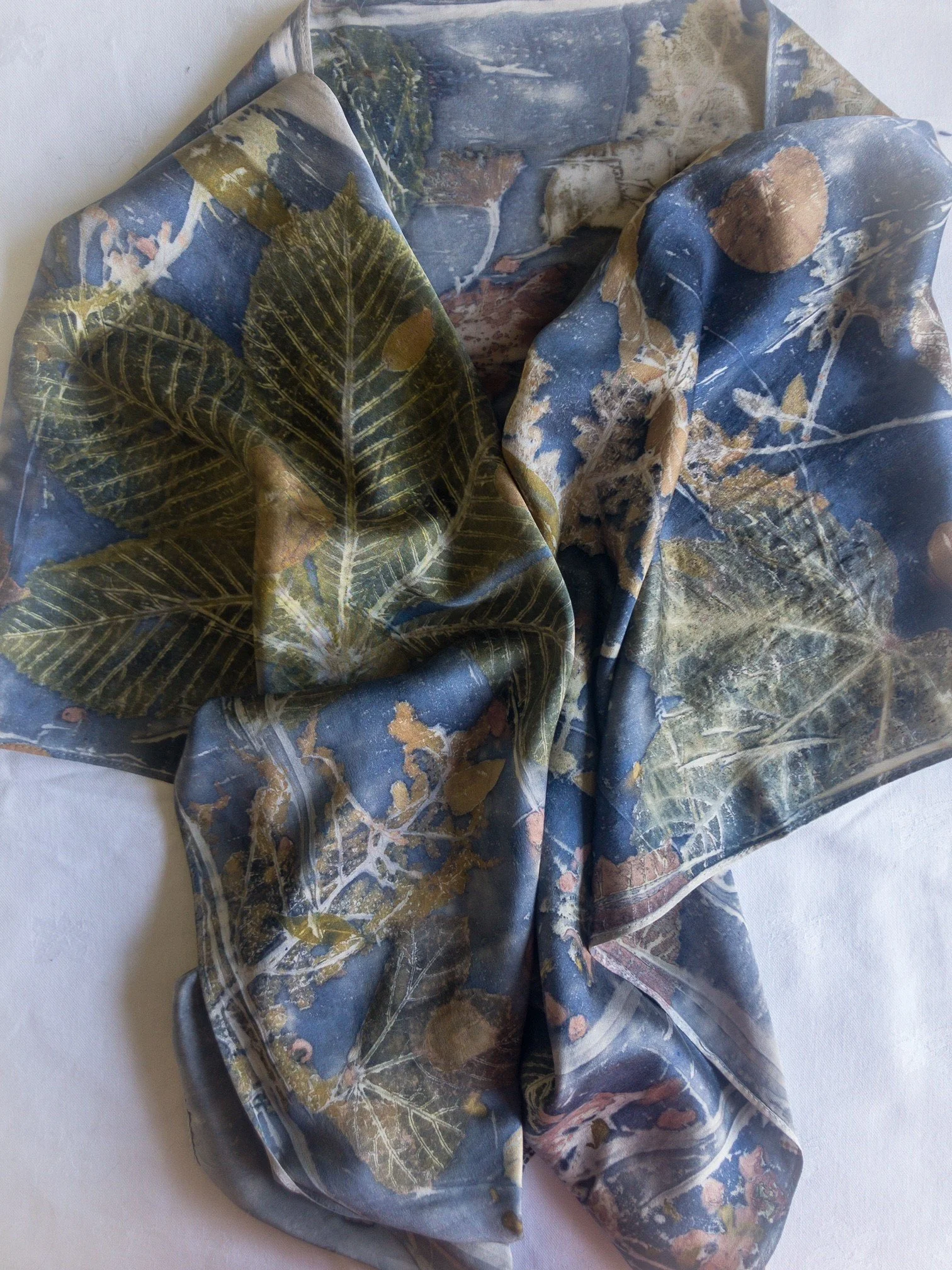 Deep Hues Eco Printed Silk scarf with matching headscarf - Image 6