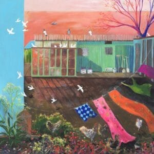 Giclee Print of allotment, with pigeon Cree and eco printing